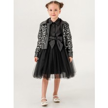 Coco Land Leopar Hırkalı Fiyonklu Elbise 2'li 2-5 Yaş Takım - Gri 5-6 Yaş