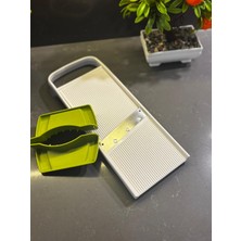 3 KADEMELİ KALINLIK AYARLI DİLİMLEYİCİ RENDE, PASLANMAZ ÇELİK BIÇAK VE TUTMA APARATIYLE BİRLİKTE