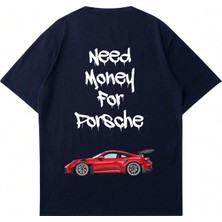 Mad&Calf Unisex Need Money Porsche Baskılı Bisiklet Yaka Oversize Tshirt
