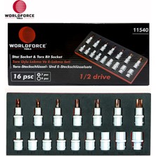 Worldforce World Force - Torx Uçlu Lokma ve E Lokma Seti 16 Parça 1/2'' (E10-E24, T30-T70)