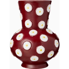 La Doublej Margherita Italyan Tasarımı Dekoratif Desenli El Işçiliği Bordo Seramik Vazo