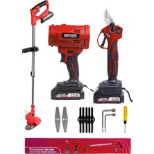 Kimmeer Plus  3'lü Set Dal Budama Makası Çim Biçme ve Hava Yaprak Üfleme – 3 Batarya| 21V