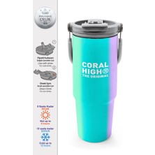 Coral High Renkli Çizgili Desenli Pipetli ve Direkt Içim Çelik Termos 900 ml 38708