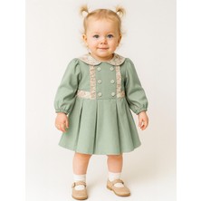 coco land dantel yaka süs düğmeli pileli 6-18 ay elbise - yeşil