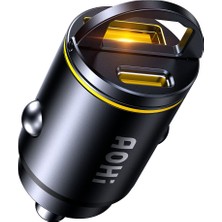 Aohi Superauto Araç Içi Şarjı, 2 Portlu Pd 45W Type-C ve Usb-A Girişli, 30W Hızlı Şarj Çakmaklık Adaptörü, Siyah