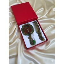 DeGo Shop Etnik Desenli Vintage Kabartmalı El Aynası ve Tarak Seti ( Kutulu ) Hediyelik
