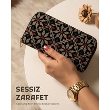 Filistin Geleneksel Gold Nakışlı Tek Fermuarlı Kadın Büyük Cüzdeni 20*10 cm A100018