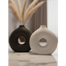Safir Design 2'li Iskandinav Siyah Beyaz Halka Vazo Seti - Hediye Pampaslı