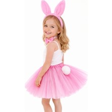 Tuncel Store Kız Çocuk Tamamen Pembe Tavşan Kulaklı Kostüm Seti – Tütü Etekli 4 Parça