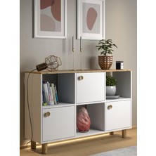 Wood'n Love Nora Bohem Ledli Konsol - Çok Amaçlı Dolap 3 Kapak 3 Bölme - Atlantik Çam / Beyaz