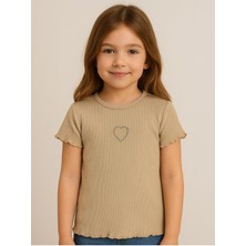 Civil Girls Kalp Baskılı 2-5 Yaş Tişört - Bej
