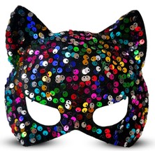 Magicool Siyah Kadife Kumaş Üzerine Rengarenk Payetli Pullu Parti Maskesi 16X14 cm
