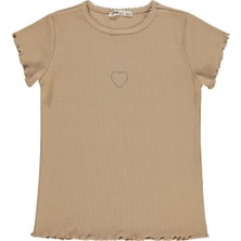 Civil Girls Kalp Baskılı 10-13 Yaş Tişört - Bej