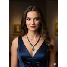 Doğal Taşlı Kolye Akik , Yeşim Taşlı