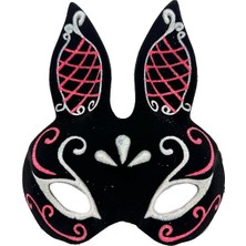 Magicool Siyah Renk Kırmızı Beyaz Simli Siyah Süet Kaplama Tavşan Maskesi 18X16 cm