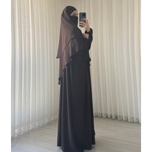 Atelier Cheval Medine Ipeği Sufle Elbise Peçe Takımı, Hac Umre Kadın Ferace Takım, Tesettür Elbise Takım (3 Parça)