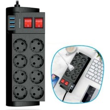 Güvenli Sepet Isıya Dayanıklı Termal Akım Korumalı 2 Metre 16A 4000W 8li Priz ve 3 USB Li Uzatma Kablosu