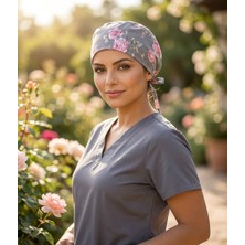 Onora Gri,çiçek Desenli Doktor Hemşire Cerrahi Bonesi,Aşçı Bonesi