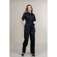 MissVina Trend Kısa Kol Kuşaklı Cepli Tulum 9535