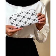 Filistin Geleneksel Beyaz Kefiye Nakışlı Tek Fermuarlı Kadın Büyük Cüzdeni 20*10 cm A100019