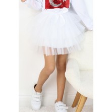 Breeze Kız Çocuk Tütü Etek Tül Detaylı Katlı Fiyonk Aksesuarlı 4-8 Yaş, Beyaz