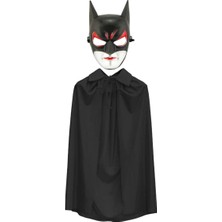 Magicool Batman Maskesi Cat Woman ve Batman Pelerini 90 cm Siyah Renk Set