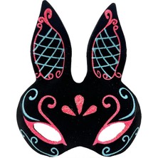 Magicool Siyah Renk Mavi Kırmızı Simli Siyah Süet Kaplama Tavşan Maskesi 18X16 cm