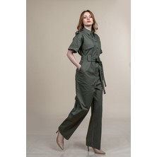 MissVina Trend Kısa Kol Kuşaklı Cepli Tulum 9535