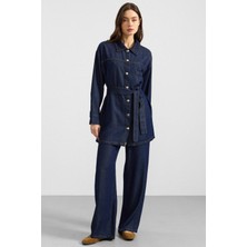 Olcay Metal Düğmeli Soft Denim Ceket Pantolon KOYU MAVİ 9401-TK