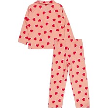 Civil Girls Kalp Desenli 6-9 Yaş Pijama Takımı - Pudra