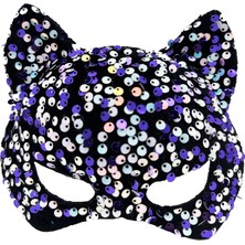 Magicool Siyah Kadife Kumaş Üzerine Mor Beyaz Payetli Pullu Parti Maskesi 16X14 cm