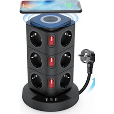 Magicool Termal Akım Korumalı Isıya Dayanıklı 3 USB 12 Priz ve Wireless Kablosuz Şarj 2.4 Amper Kablolu Priz