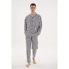 Kly Gd Goldoremi 4007 Çizgili Nostaljik Pamuklu Gaffur Önden Düğmeli Uzun Kol Pijama Takım