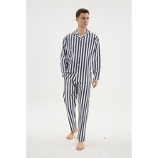 Kly Gd Goldoremi 4007 Çizgili Nostaljik Pamuklu Gaffur Önden Düğmeli Uzun Kol Pijama Takım
