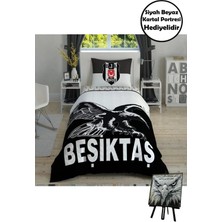 Taç Lisanslı Beşiktaş Kartal Pamuk Tek Kişilik Complete Set Mini 3D Portre Hediyeli