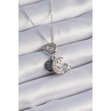 Taş Ve Oyun Atölyesi Taşveoyunatölyesi 316L Çelik Gümüş Renk Zirkon Taşlı Ay Yıldız  Figür Charm Model Kadın Kolye TG27BKO9311