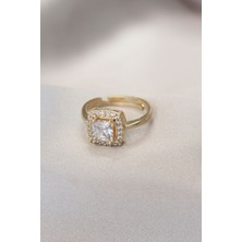 Taş Ve Oyun Atölyesi Taşveoyunatölyesi Gold Baget ve Zirkon Taşlı Kare Yüzük TG27BYK1739