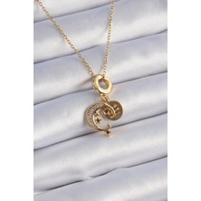 Taş Ve Oyun Atölyesi Taşveoyunatölyesi 316L Çelik Gold Renk Zirkon Taşlı Ay Yıldız  Model Charm Model Kadın Kolye TG27BKO9312