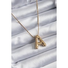 Taş Ve Oyun Atölyesi Taşveoyunatölyesi 316L Çelik Gold Renk Bubble "a" Harf Model Kadın Kolye TG27BKO7946