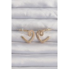 Taş Ve Oyun Atölyesi Taşveoyunatölyesi Pirinç Gold Renk Zirkon Taşlı Kıvrımlı Yarım Kalp Küpe TG27BKP9279