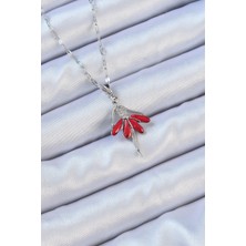 Taş Ve Oyun Atölyesi Taşveoyunatölyesi 316L Çelik Zincir Gümüş Renk Kırmızı Etekli Zirkon Taşlı Balerin Kolye TG27BKO9100