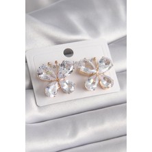 Taş Ve Oyun Atölyesi Taşveoyunatölyesi Pirinç Gold Renk Zirkon Taşlı Kelebek Model Kadın Küpe TG27BKP9907