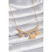 Taş Ve Oyun Atölyesi Taşveoyunatölyesi 316L Çelik Gold Renk Fil Figür Zirkon Taş Detay Kadın Kolye TG27BKO9408