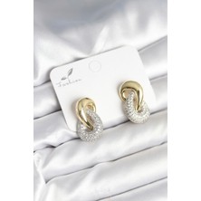 Ebijuteri Sarmal Model Gold Gümüş Renk Zirkon Taşlı Pirinç Küpe