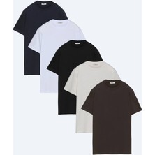 Kip Çok Renkli 5li Düz %100 Pamuk T-Shirt