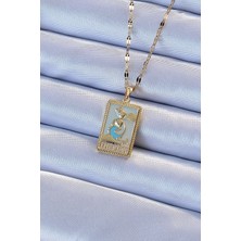 Taş Ve Oyun Atölyesi Taşveoyunatölyesi 316L Çelik Zincir Altın Renk Mavi Mineli Tarot Kolye TG27BKO9211