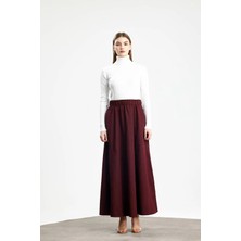 Parçalı Geniş Gabardin Pamuklu Etek Bordo