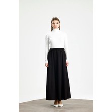 Parçalı Geniş Gabardin Pamuklu Etek Acı Kahve