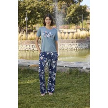 Moda Şahsenem Çiçek ve Yaprak Desenli ve Baskılı Pijama Takımı