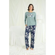 Moda Şahsenem Çiçek ve Yaprak Desenli Baskılı Pijama Takımı